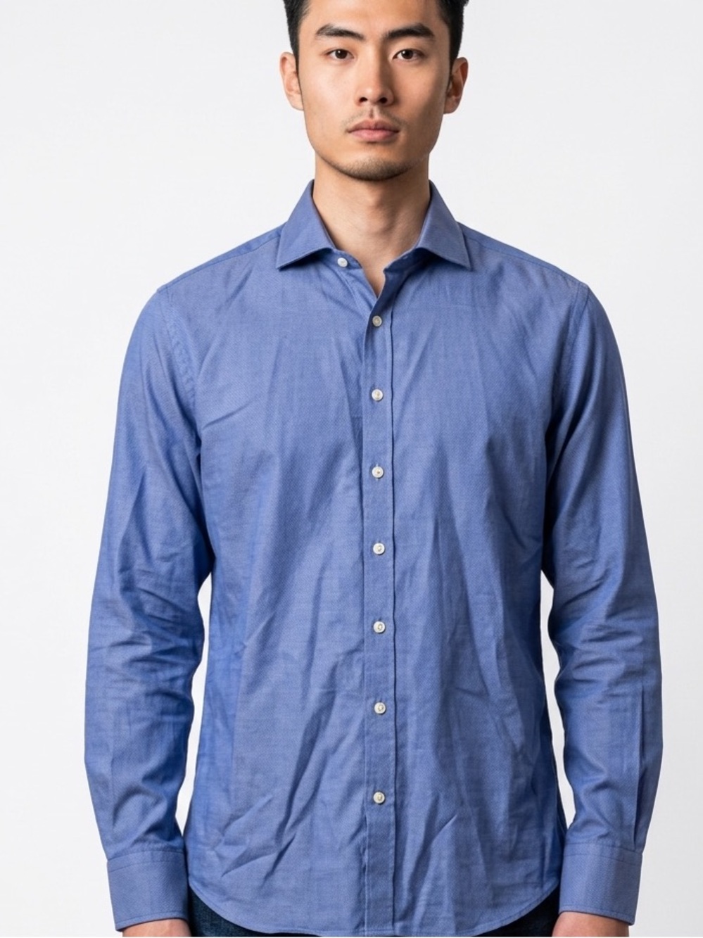CAFE COTON Men's Luke Blue Dobby Long-Sleeve Dress Shirt Neck Size 17” luxury